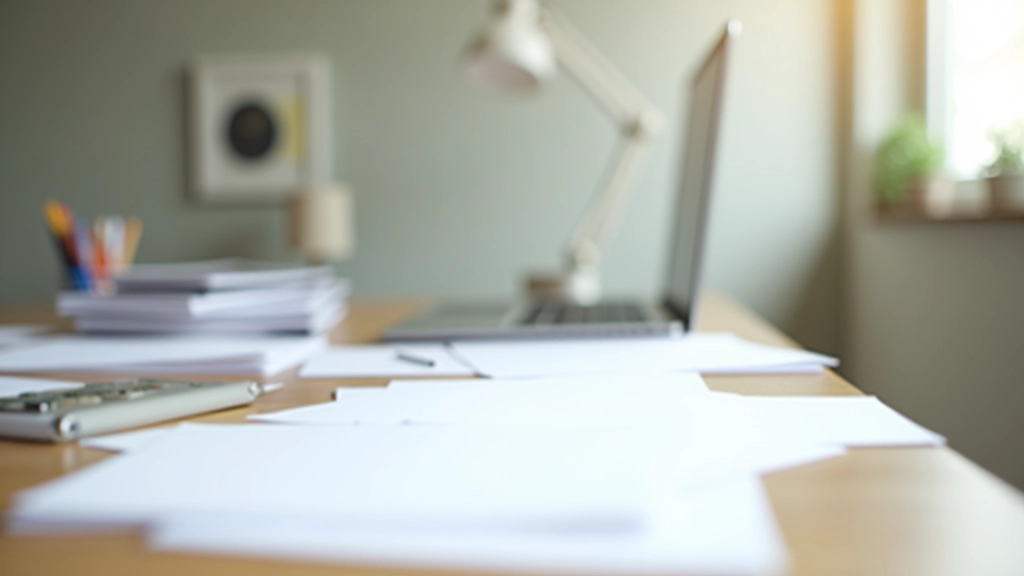 Professional office space with clean desk, organized documents, and modern workspace setup