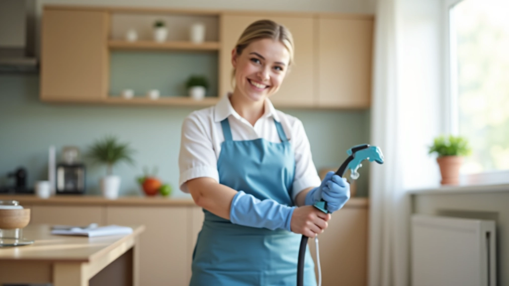 Professional cleaner working in a modern residential space